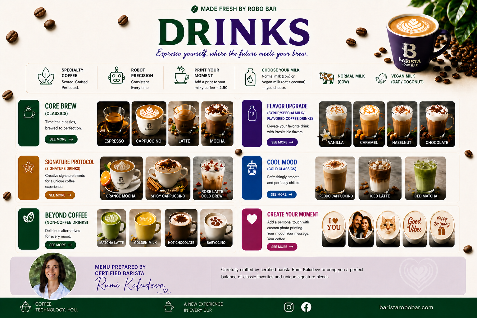 Barista Robo Bar drinks menu